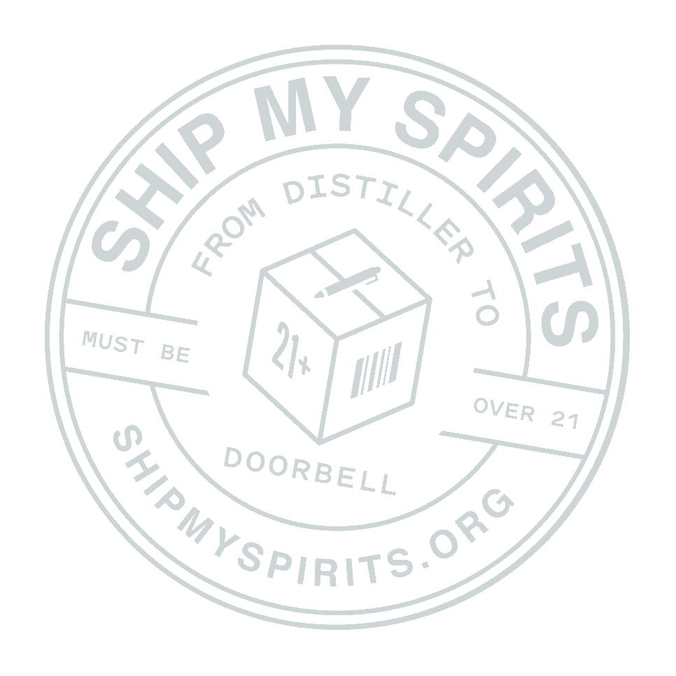 a round seal stamp showing a pair of hands holding a box with text that reads `ship my spirits`